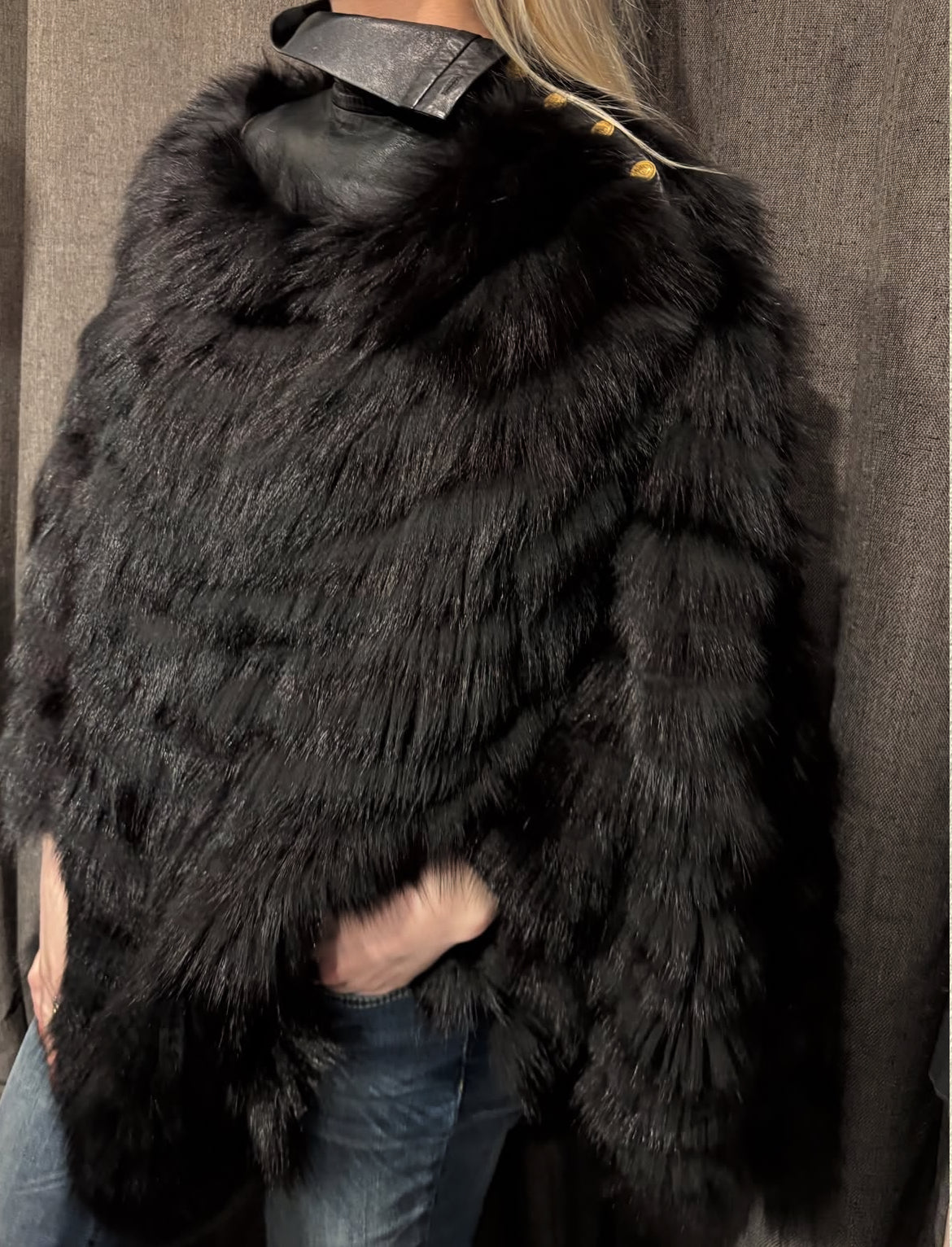 Noir / Peter Ingwersen Fur Poncho - Black Fox & Lambskin - Size S-L