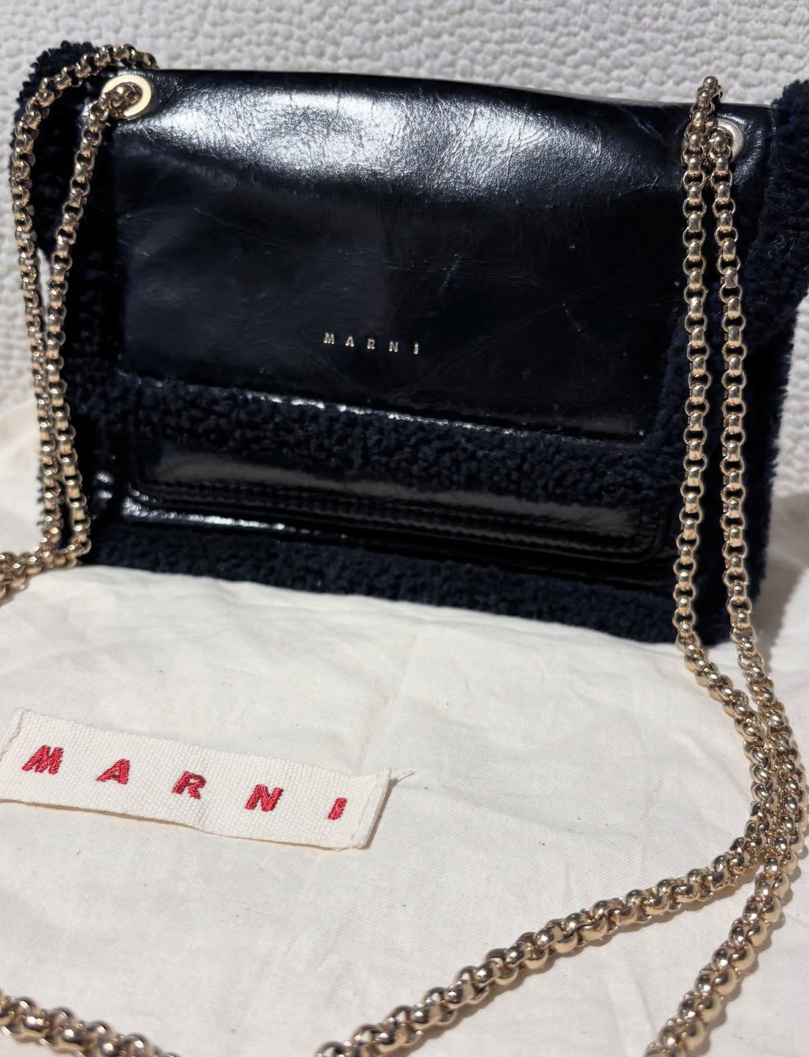 Marni Bag - Black Leather with Faux Fur Trim