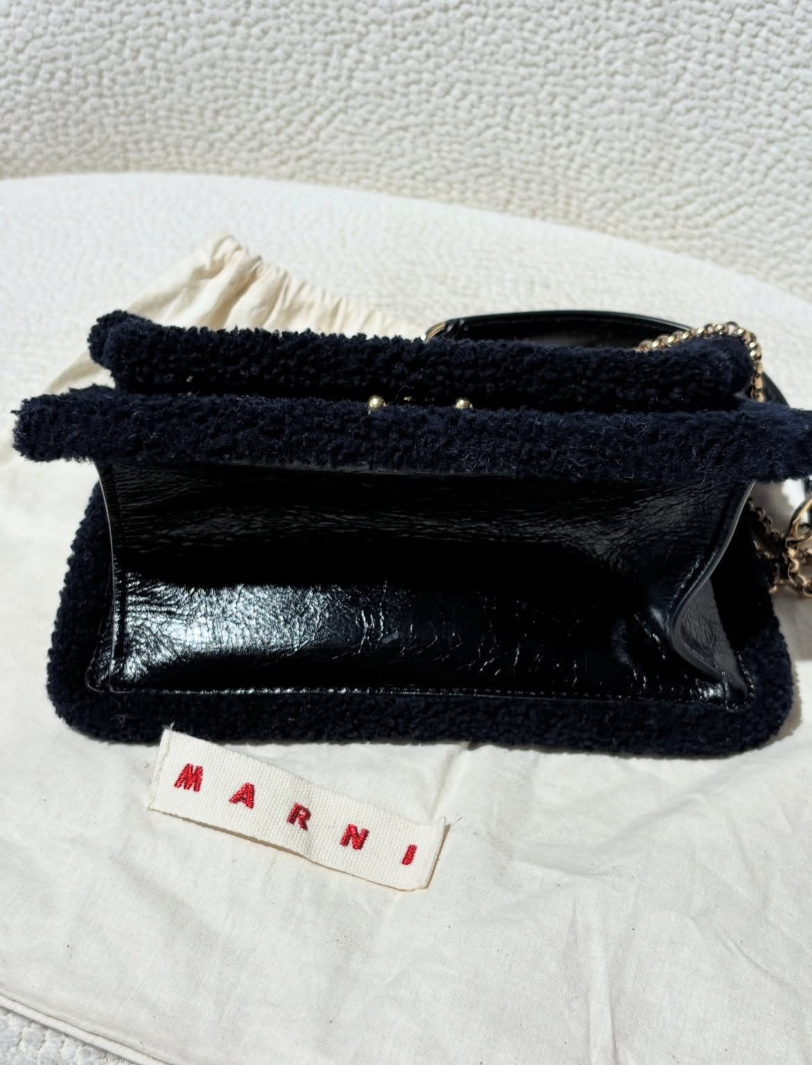 Marni Bag - Black Leather with Faux Fur Trim
