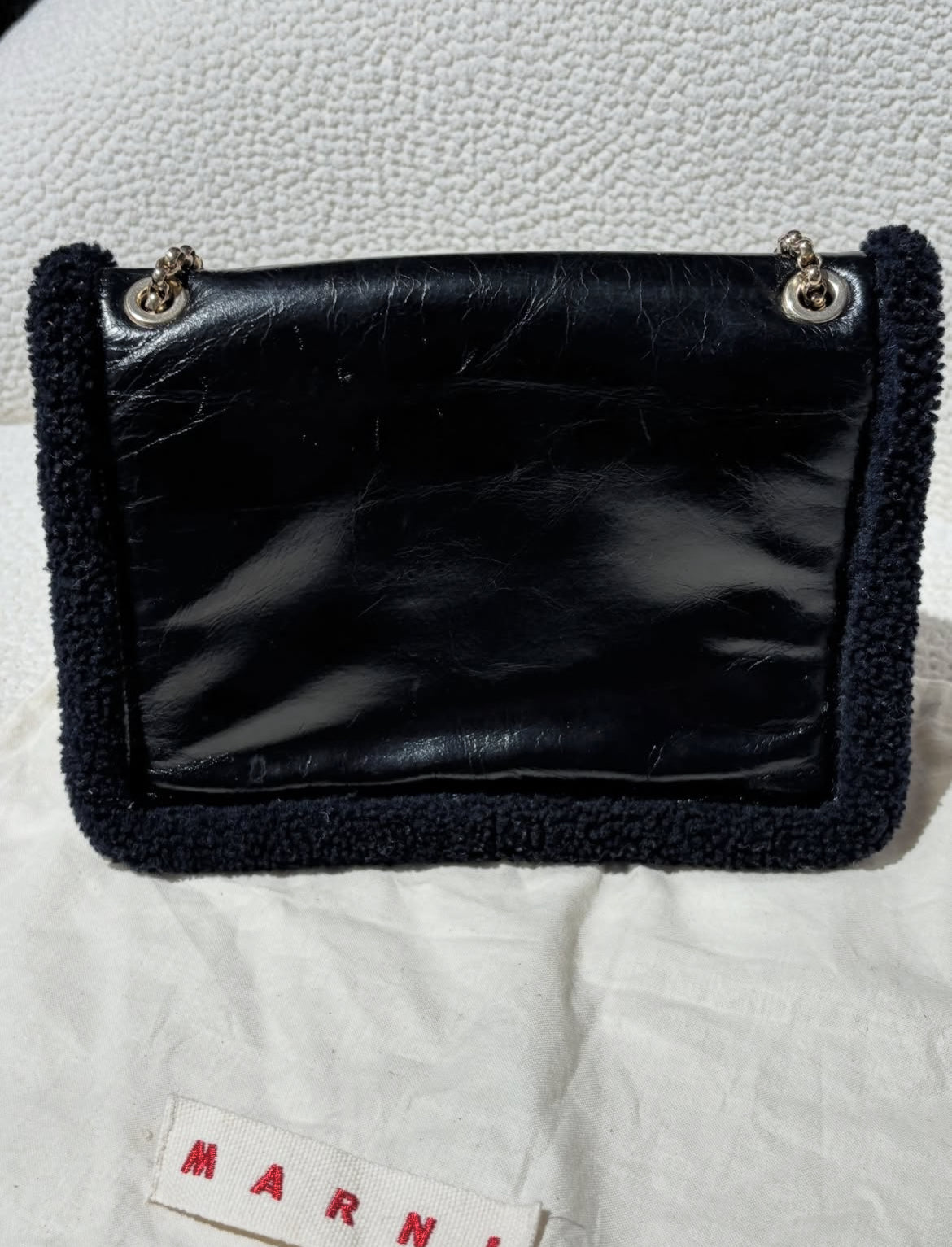Marni Bag - Black Leather with Faux Fur Trim