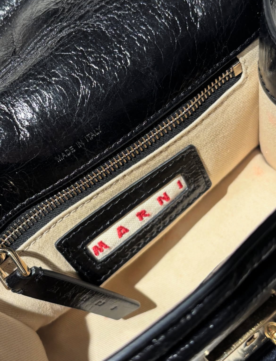 Marni Bag - Black Leather with Faux Fur Trim