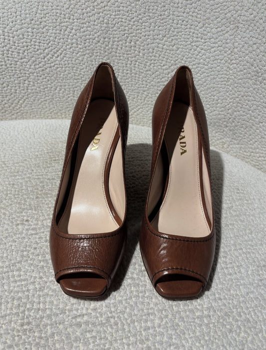 Prada Heels – Brown Leather - 36