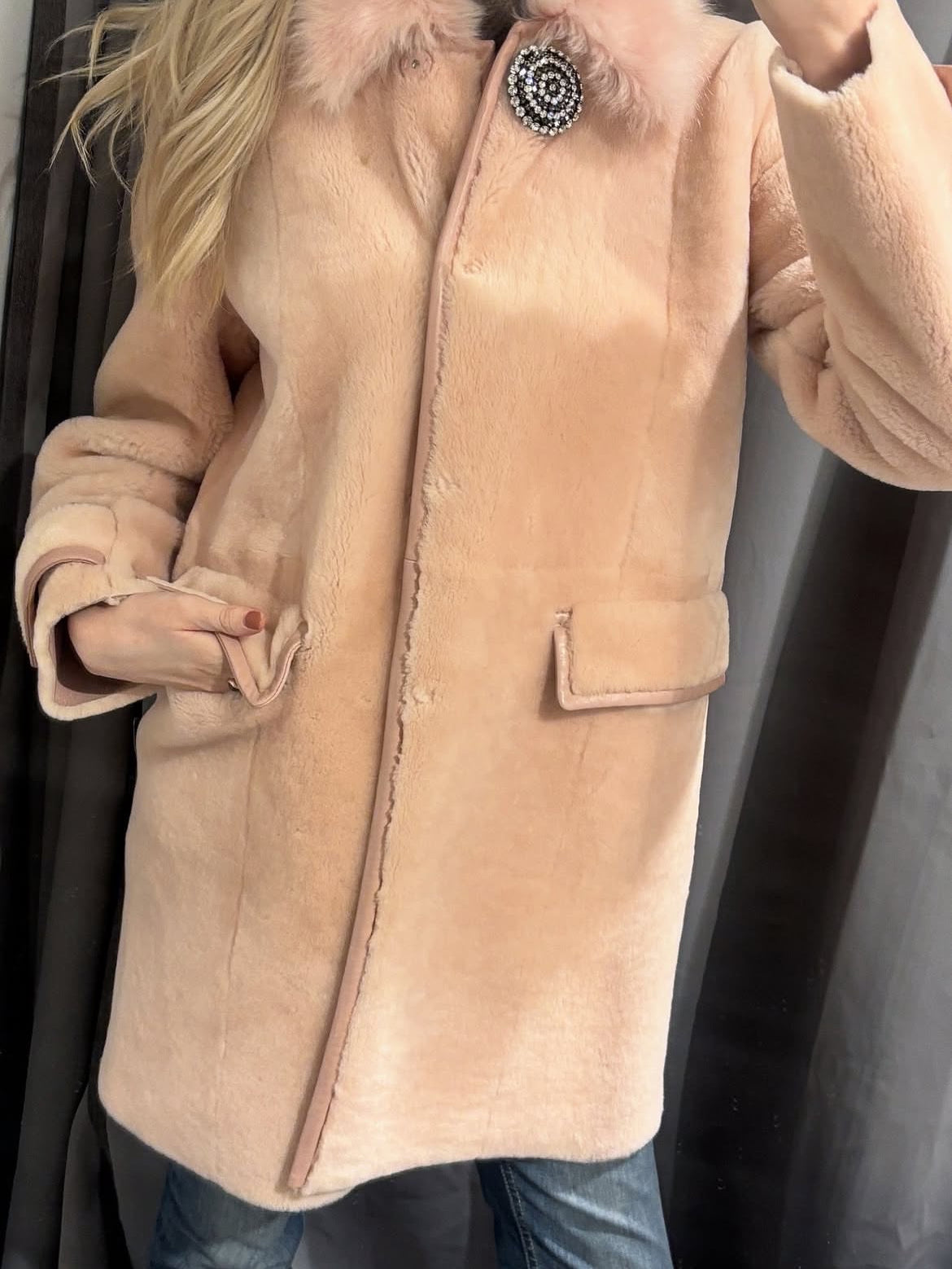 Miu Miu shearling coat - Lamb Fur - soft pink