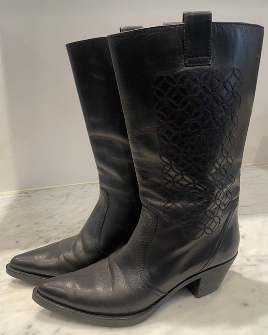 Chanel - Cowboystøvler med CC logo i mønstersyning