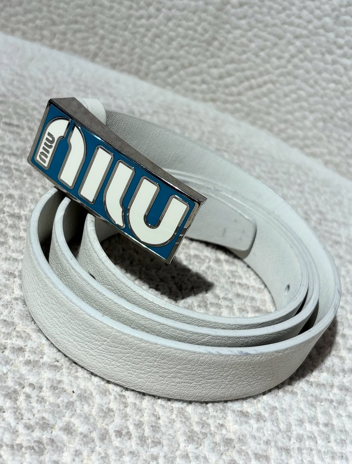 Miu Miu Belt - White Leather & Blue Buckle