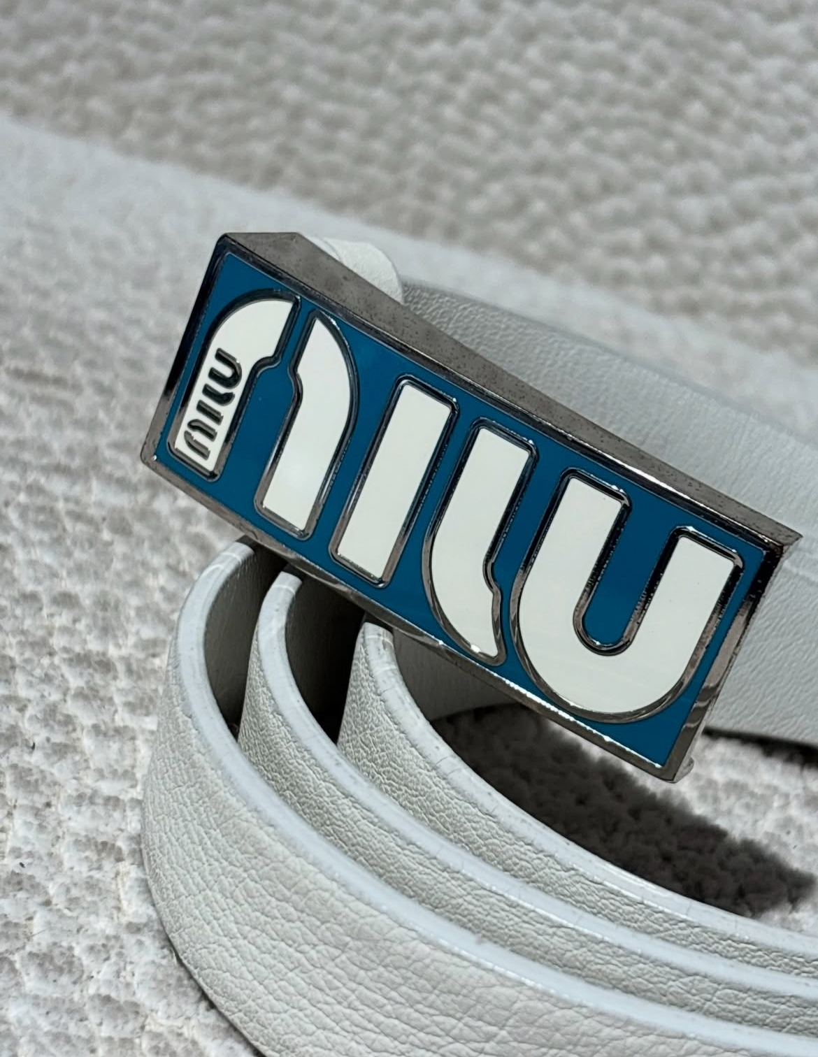 Miu Miu Belt - White Leather & Blue Buckle
