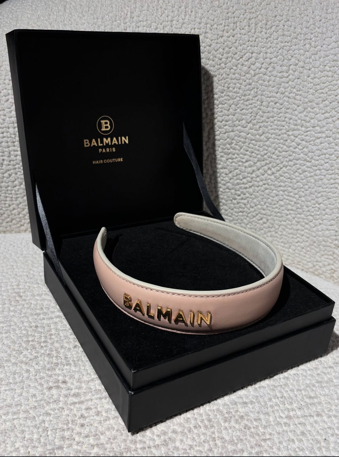 Balmain Headband - Soft pink leather & 18 Carat Gold Logo