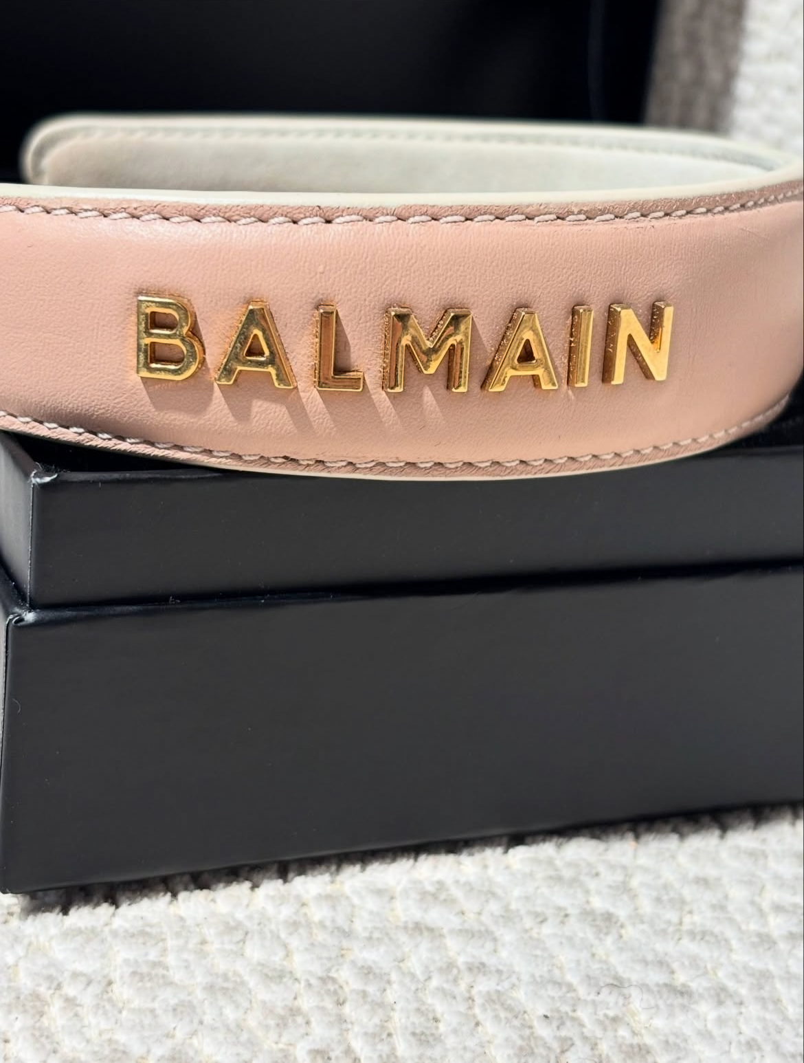 Balmain Headband - Soft pink leather & 18 Carat Gold Logo