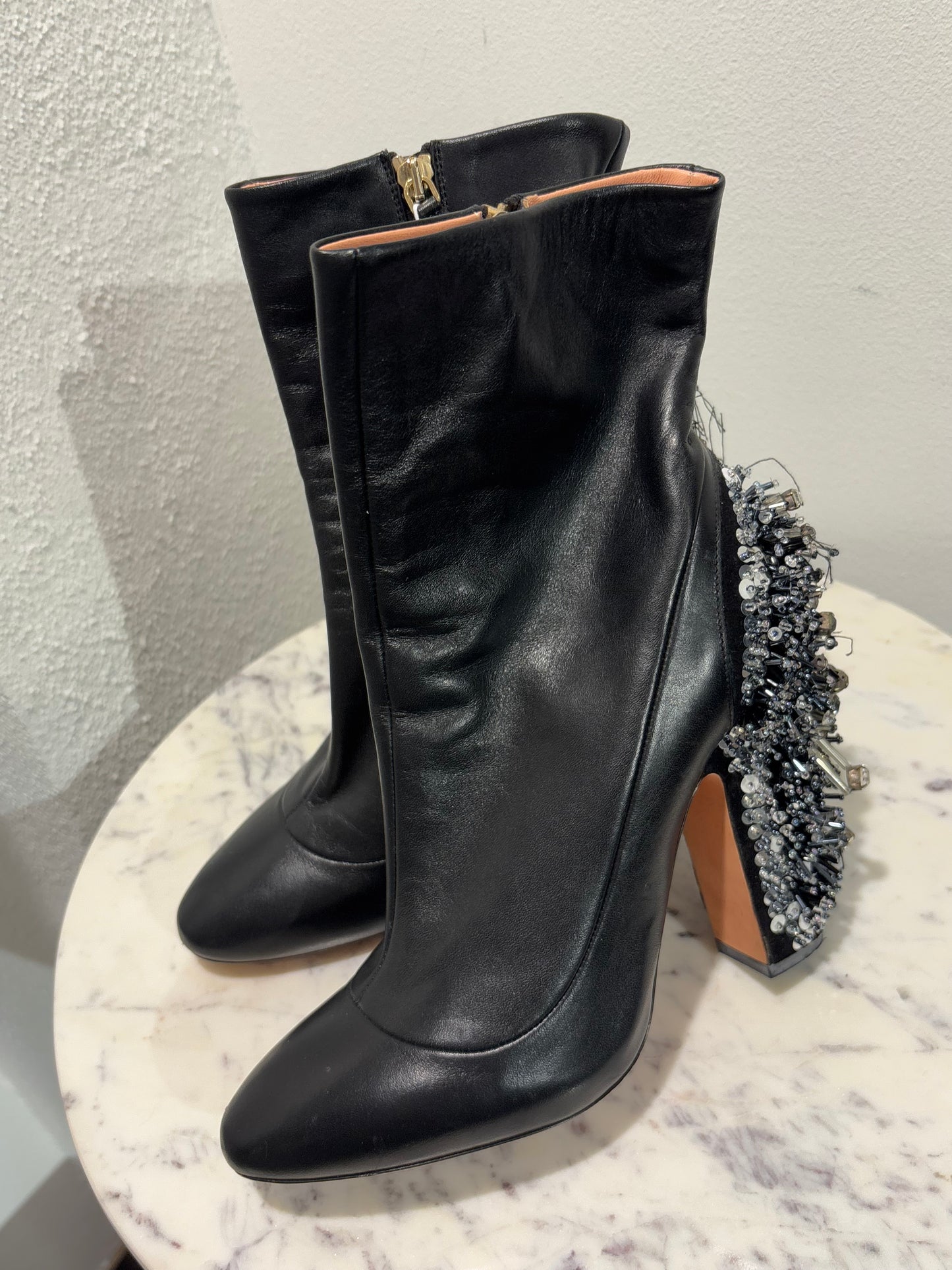 Rochas - black boots w. beads - 38 - Medinas Wardrobe
