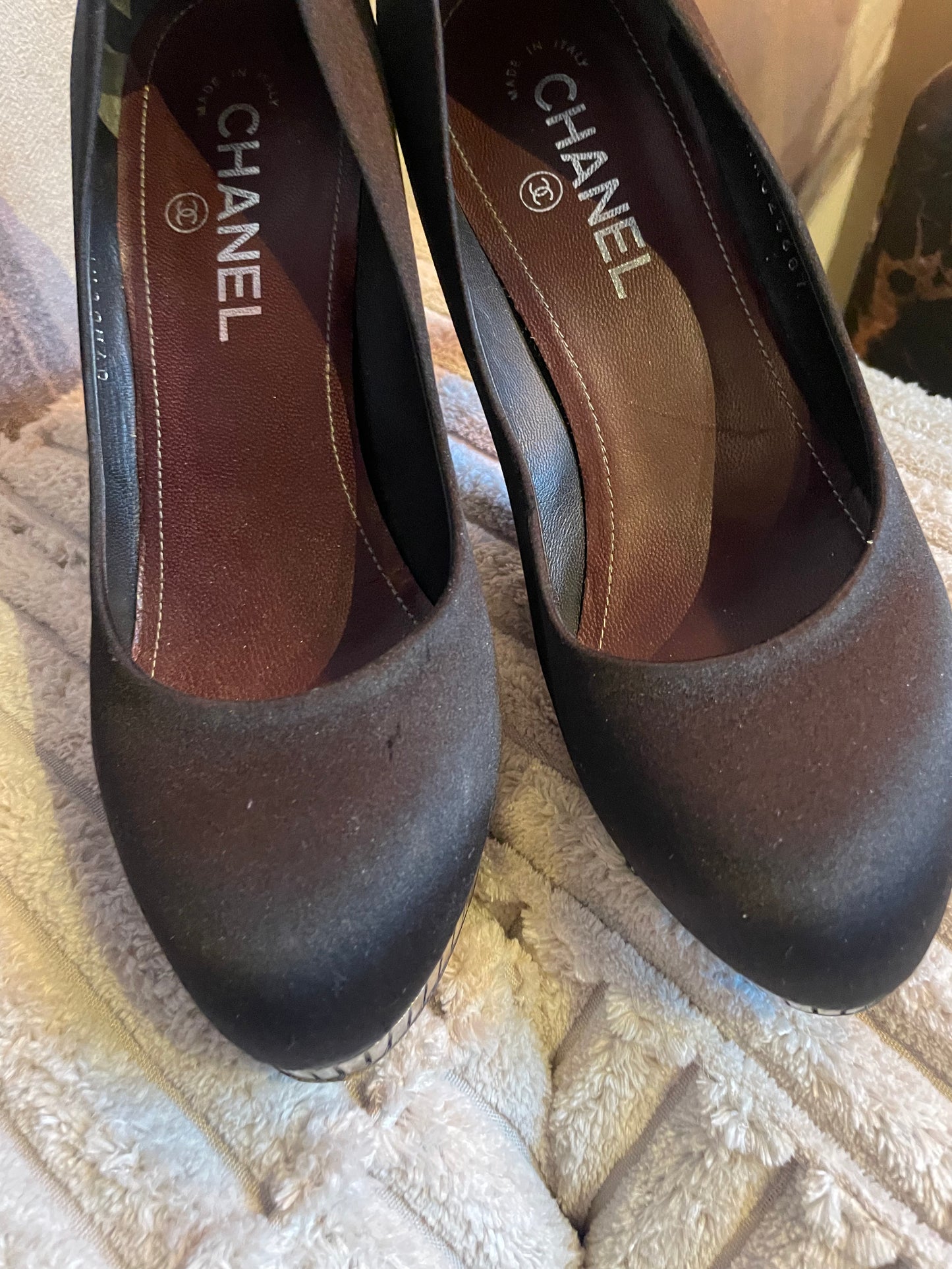 Chanel - Satin heels m. sølv