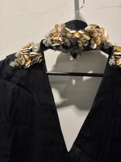 Malene Birger - Dress - black w cutouts - paillets & gold - oversized S  -  Medinas Wardrobe