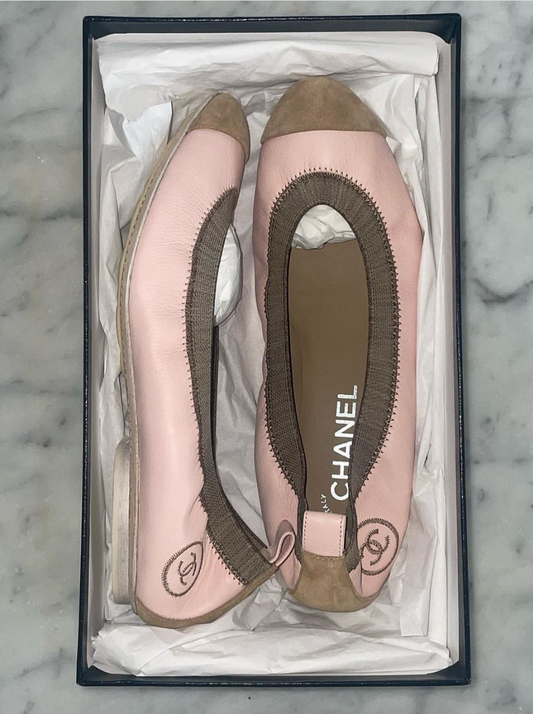 Chanel - Ballerina - aldrig brugt -nougat og rosa - str. 38