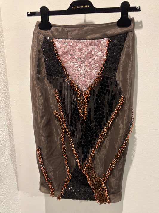 Malene Birger - Skirt - brown w beads & pailettes - EU34 (fits s) - Medinas Wardrobe