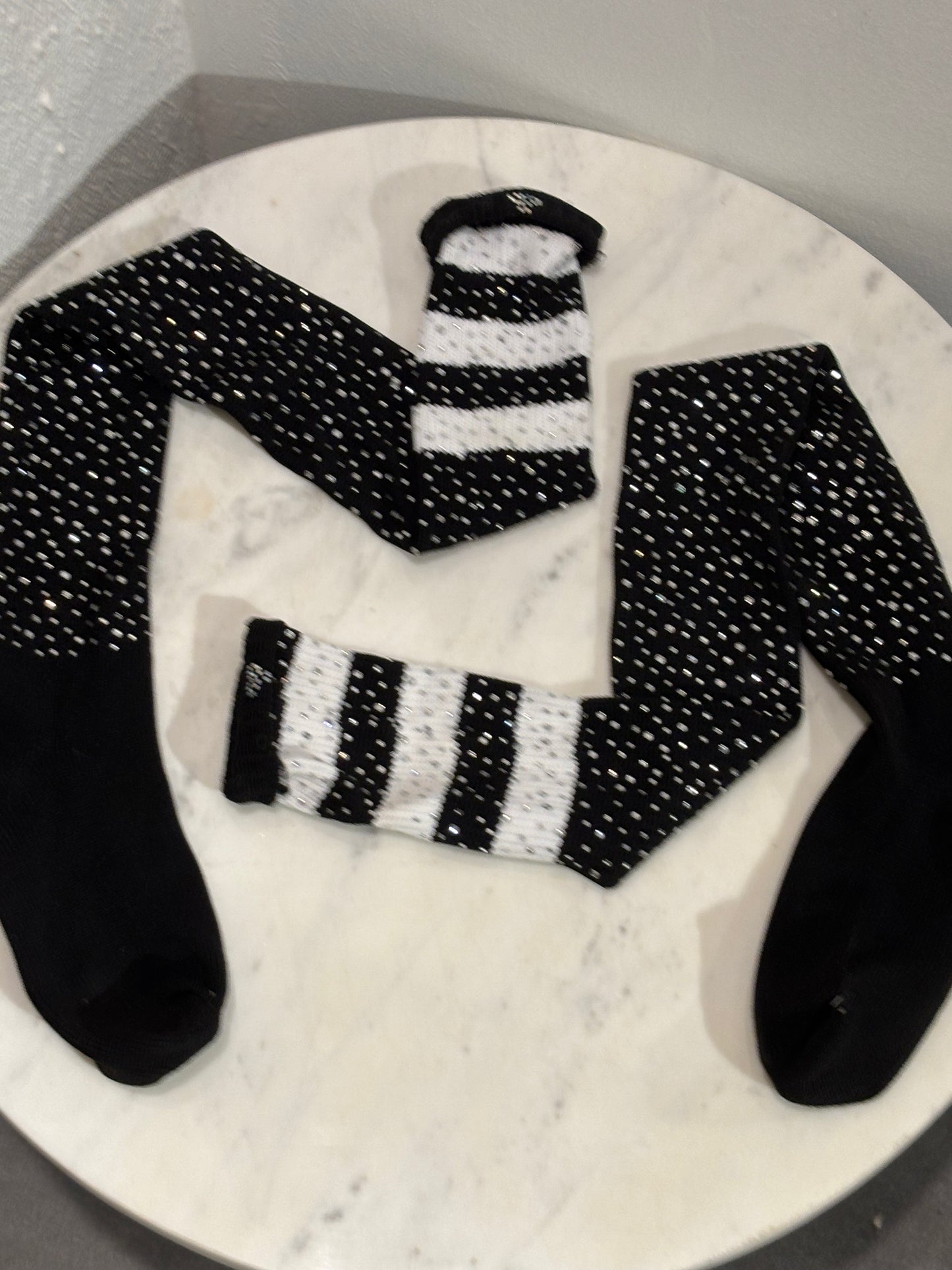 Custom made for Medina - Socks - over knee -  Black & White  w. rhinestones - Medinas Wardrobe