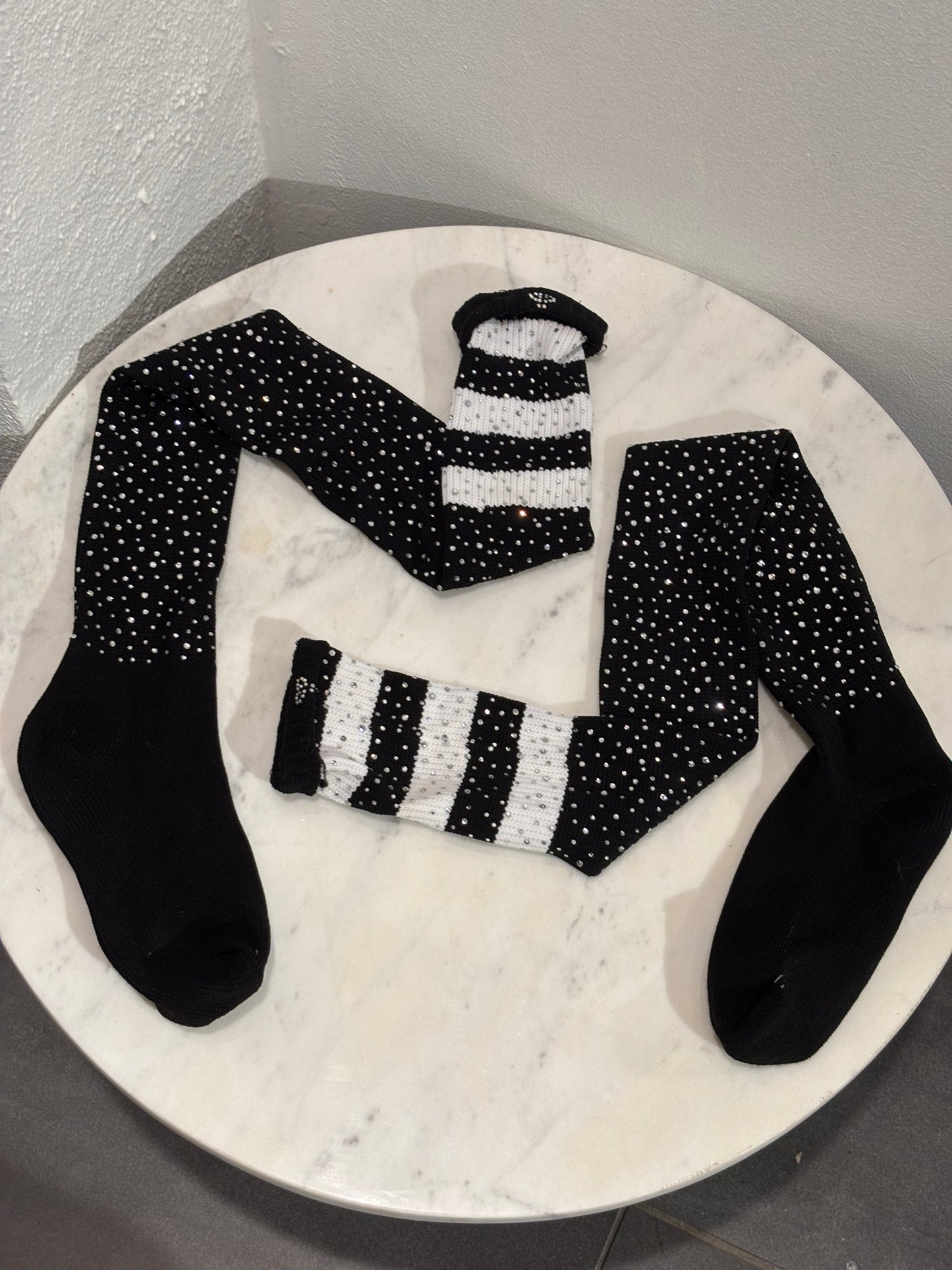 Custom made for Medina - Socks - over knee -  Black & White  w. rhinestones - Medinas Wardrobe