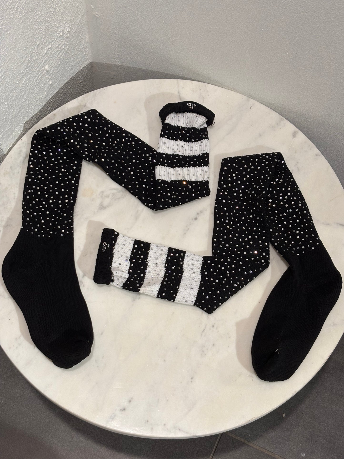 Custom made for Medina - Socks - over knee -  Black & White  w. rhinestones - Medinas Wardrobe