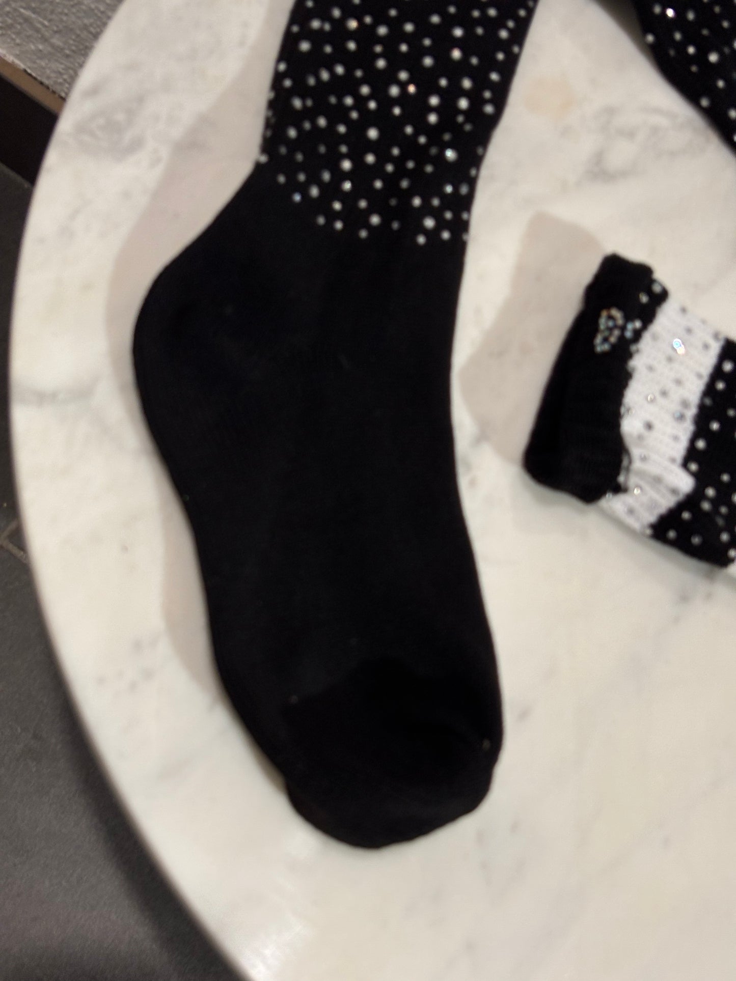 Custom made for Medina - Socks - over knee -  Black & White  w. rhinestones - Medinas Wardrobe