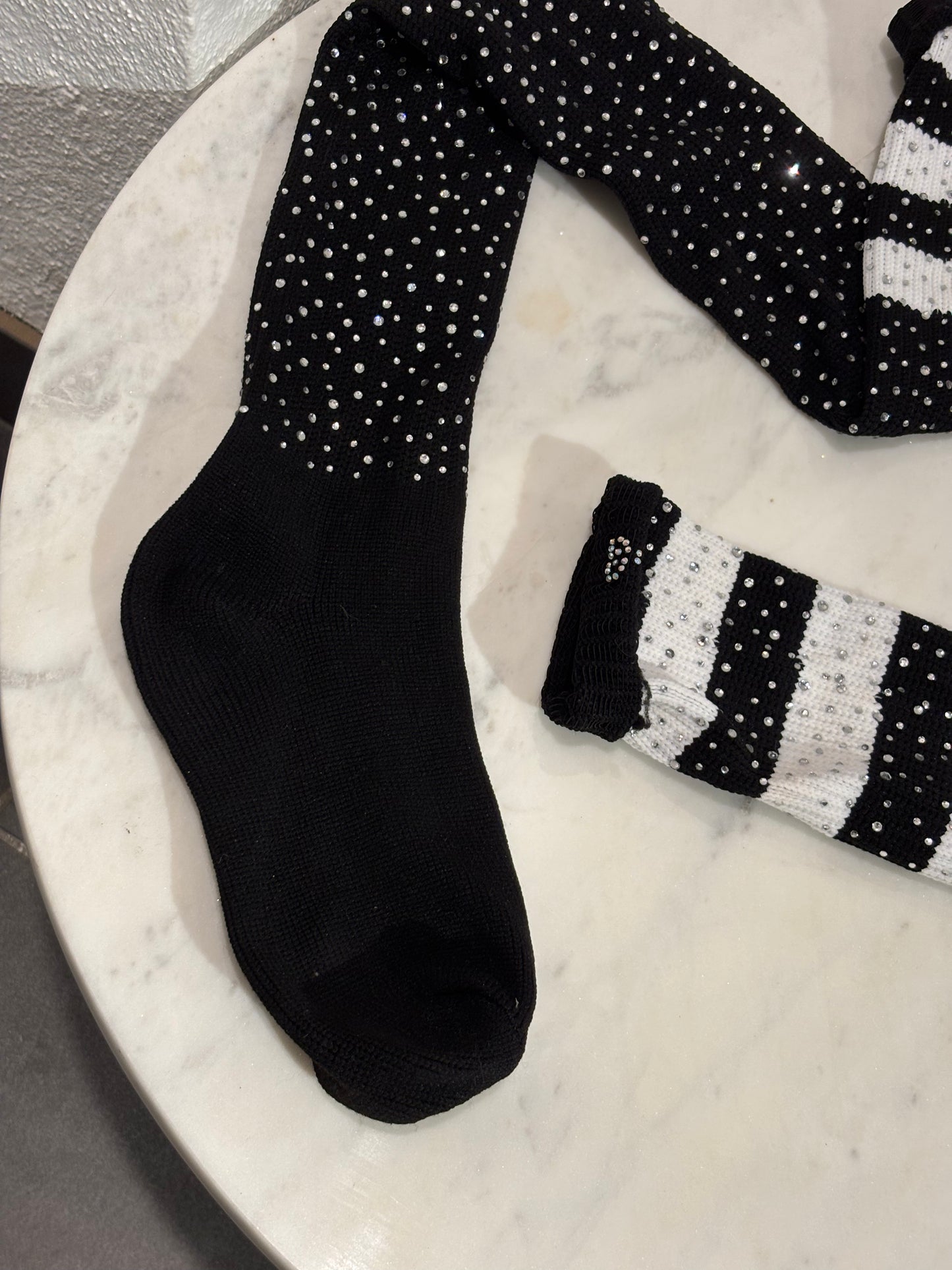 Custom made for Medina - Socks - over knee -  Black & White  w. rhinestones - Medinas Wardrobe