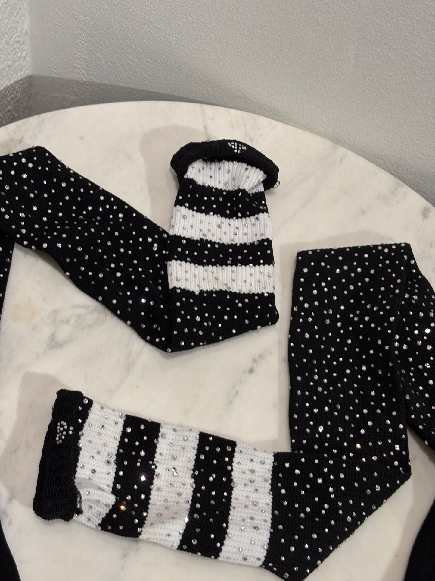 Custom made for Medina - Socks - over knee -  Black & White  w. rhinestones - Medinas Wardrobe