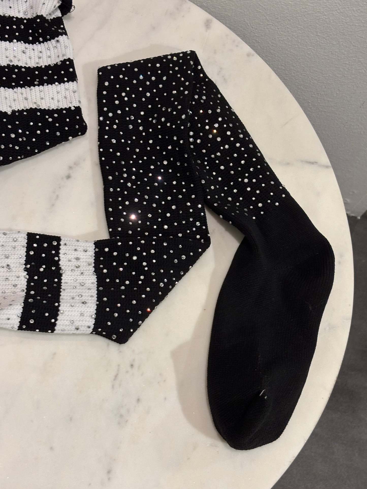 Custom made for Medina - Socks - over knee -  Black & White  w. rhinestones - Medinas Wardrobe