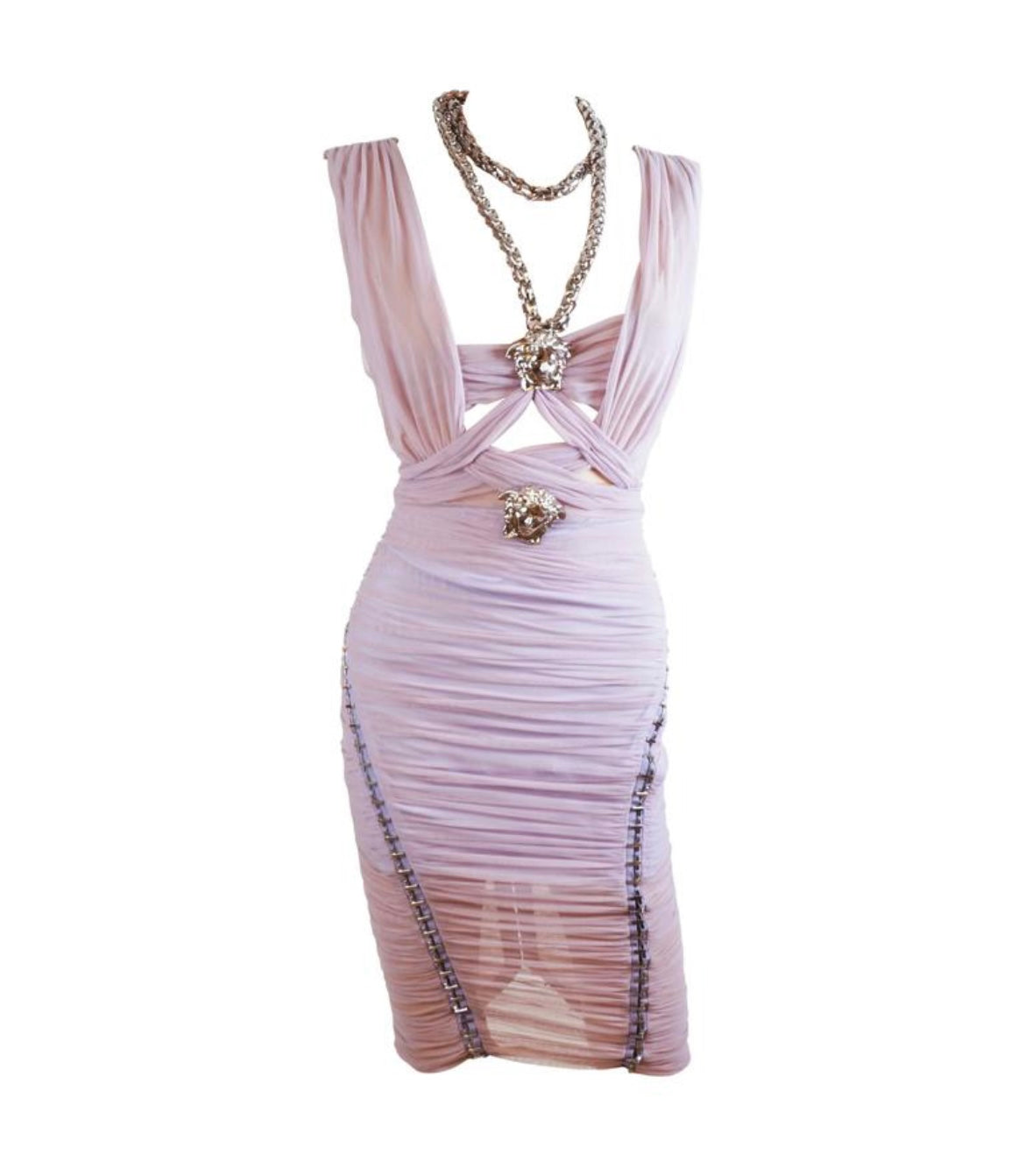 Versace - Ruched Chiffon Medusa Dress - lavender - S - Medinas Wardrobe