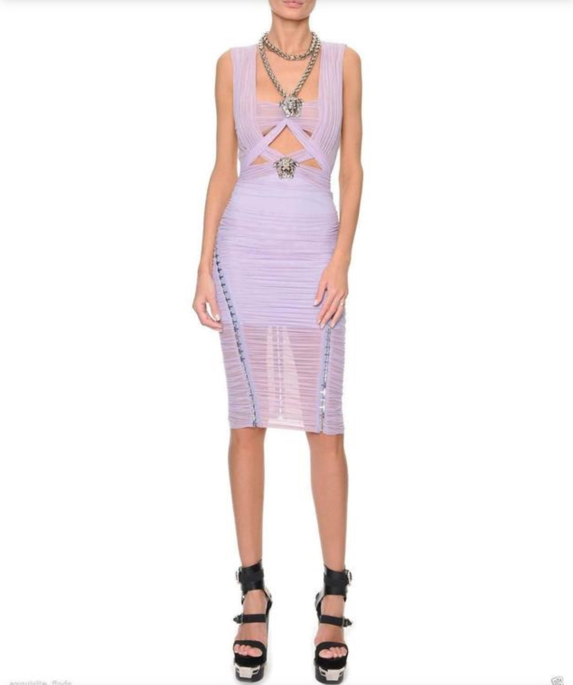 Versace - Ruched Chiffon Medusa Dress - lavender - S - Medinas Wardrobe