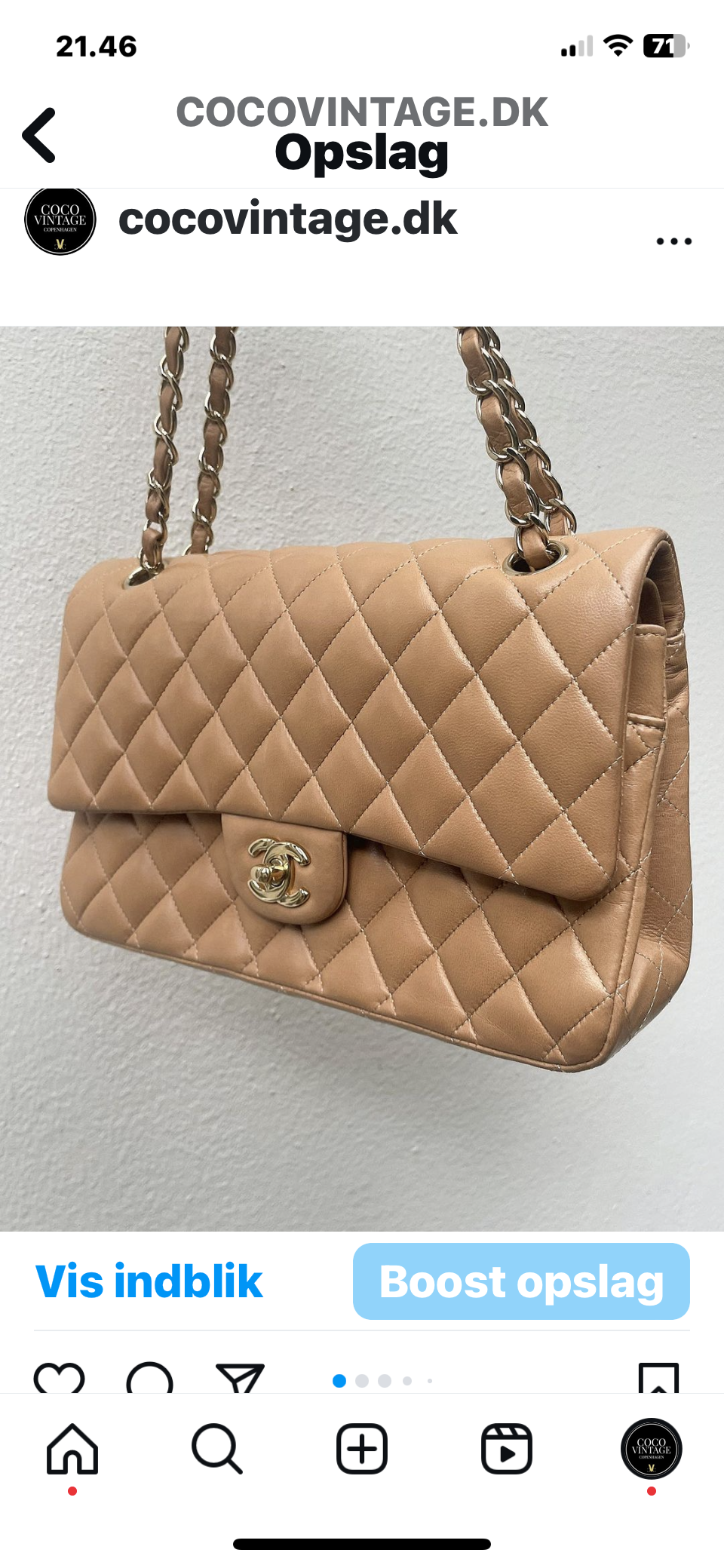 Chanel - Classic flap bag - Beige lammeskind m. guld hrdw.