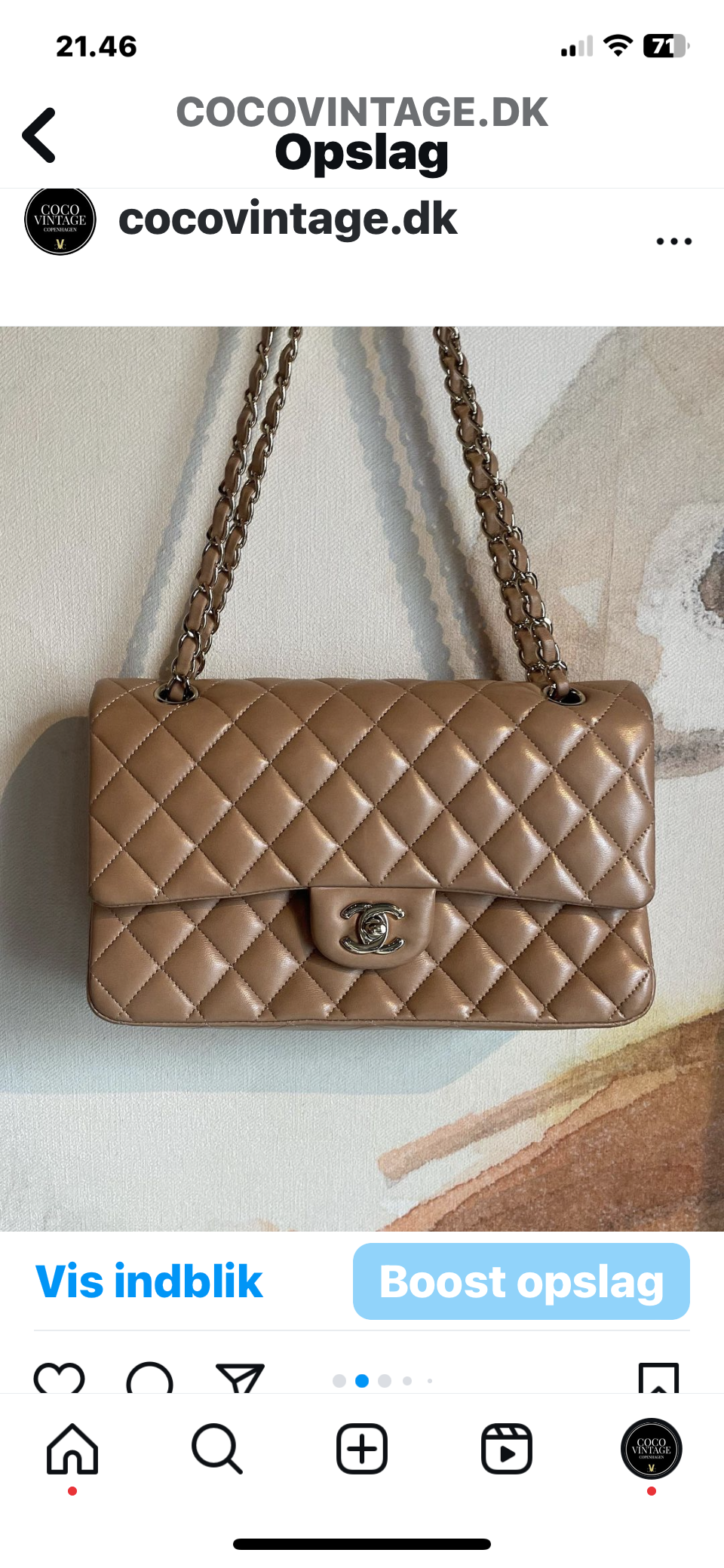 Chanel - Classic flap bag - Beige lammeskind m. guld hrdw.