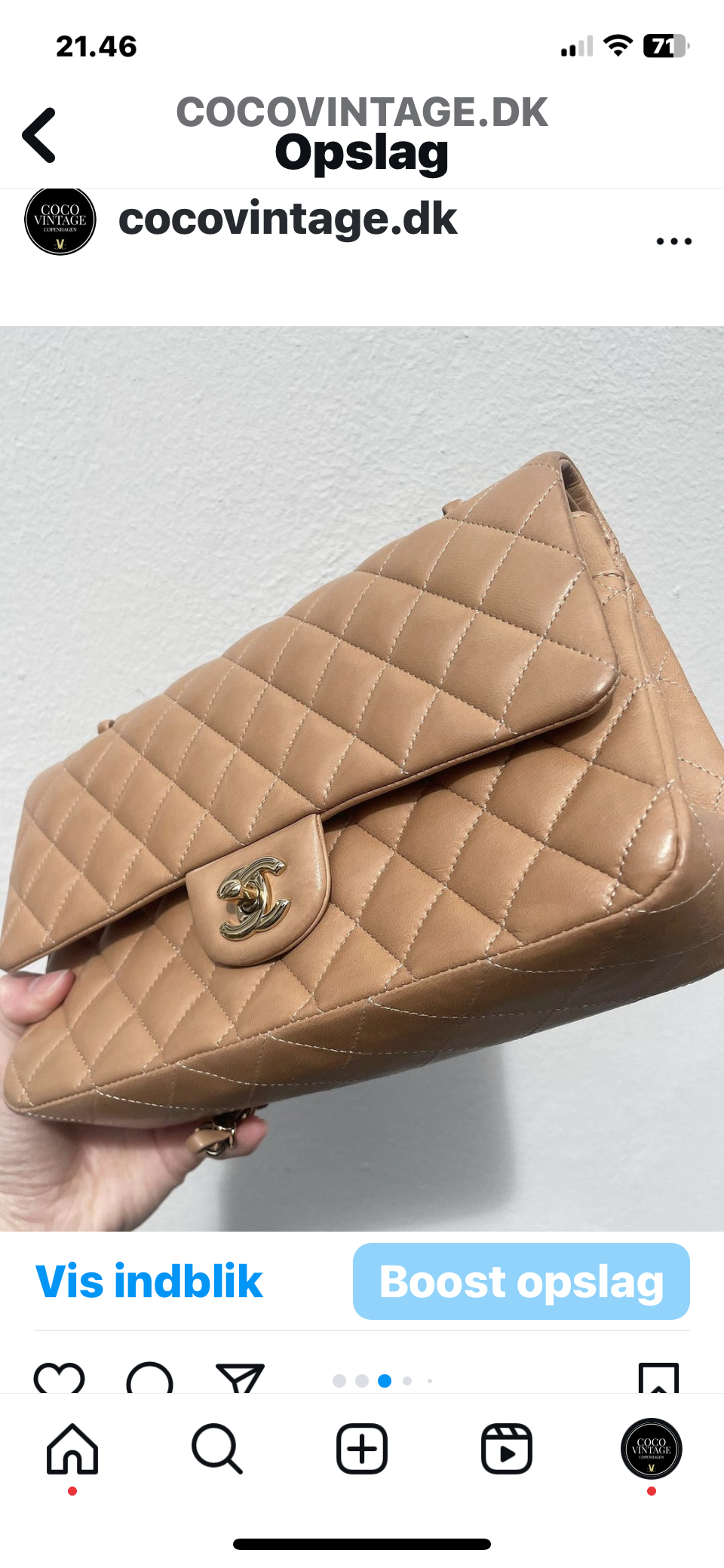 Chanel - Classic flap bag - Beige lammeskind m. guld hrdw.