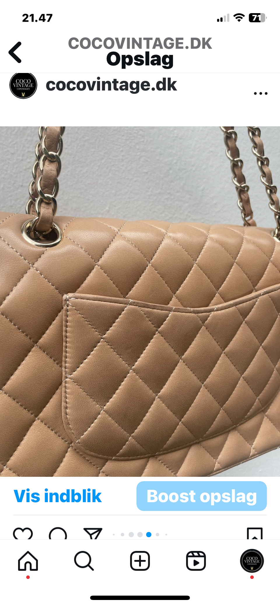 Chanel - Classic flap bag - Beige lammeskind m. guld hrdw.