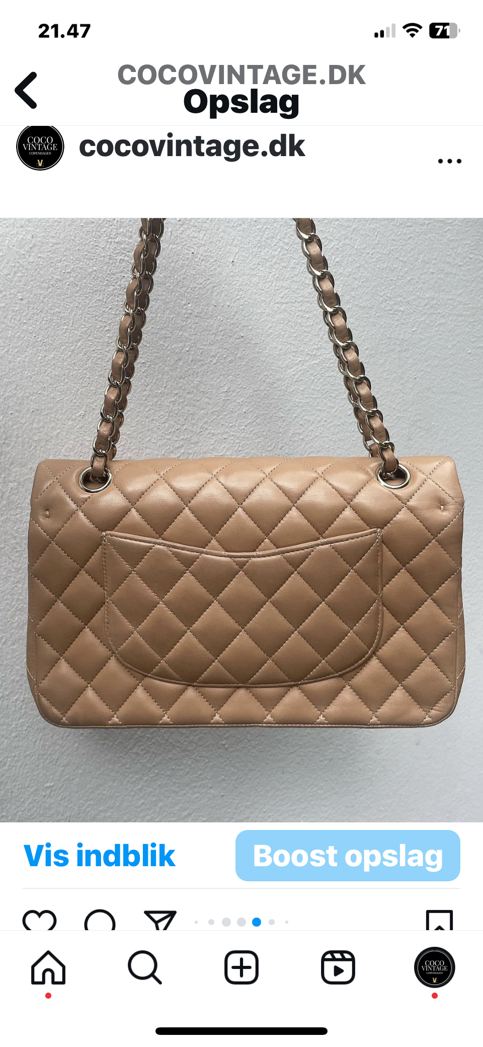 Chanel - Classic flap bag - Beige lammeskind m. guld hrdw.