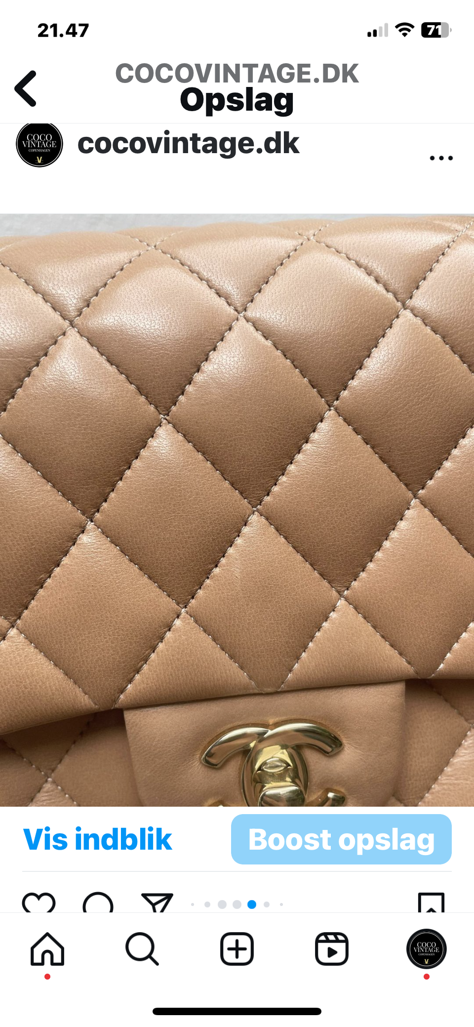 Chanel - Classic flap bag - Beige lammeskind m. guld hrdw.