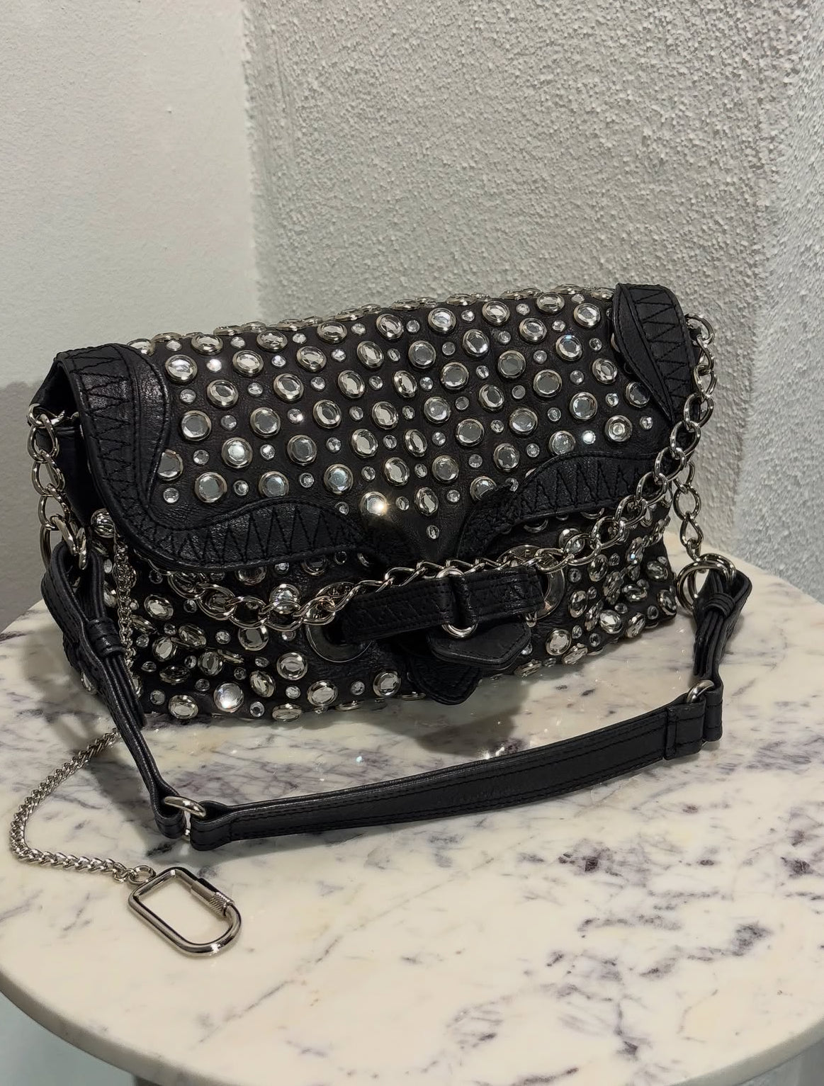 Sonia Rykiel - Black Leather Rhinestone Studded Shoulder Bag