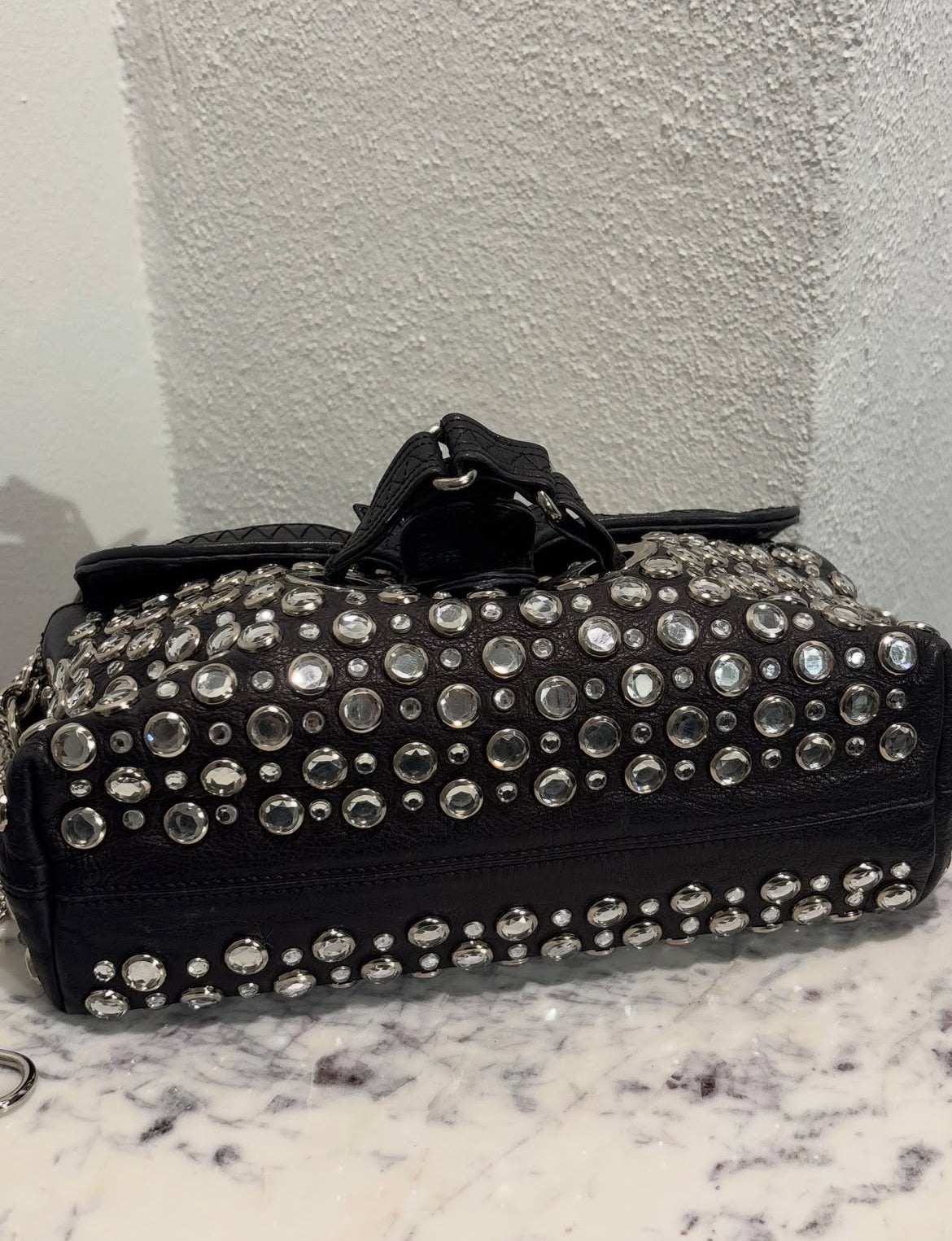 Sonia Rykiel - Black Leather Rhinestone Studded Shoulder Bag