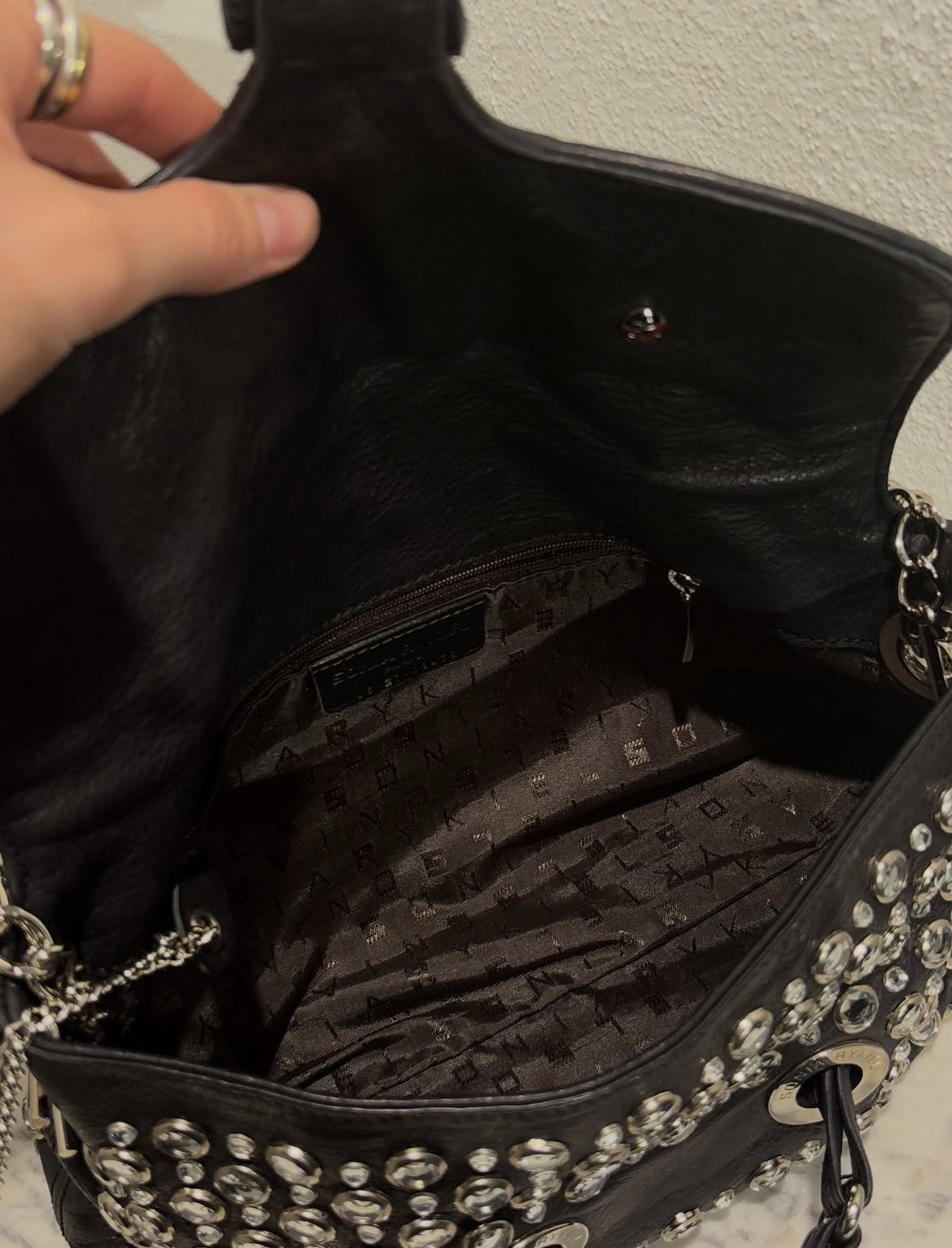 Sonia Rykiel - Black Leather Rhinestone Studded Shoulder Bag