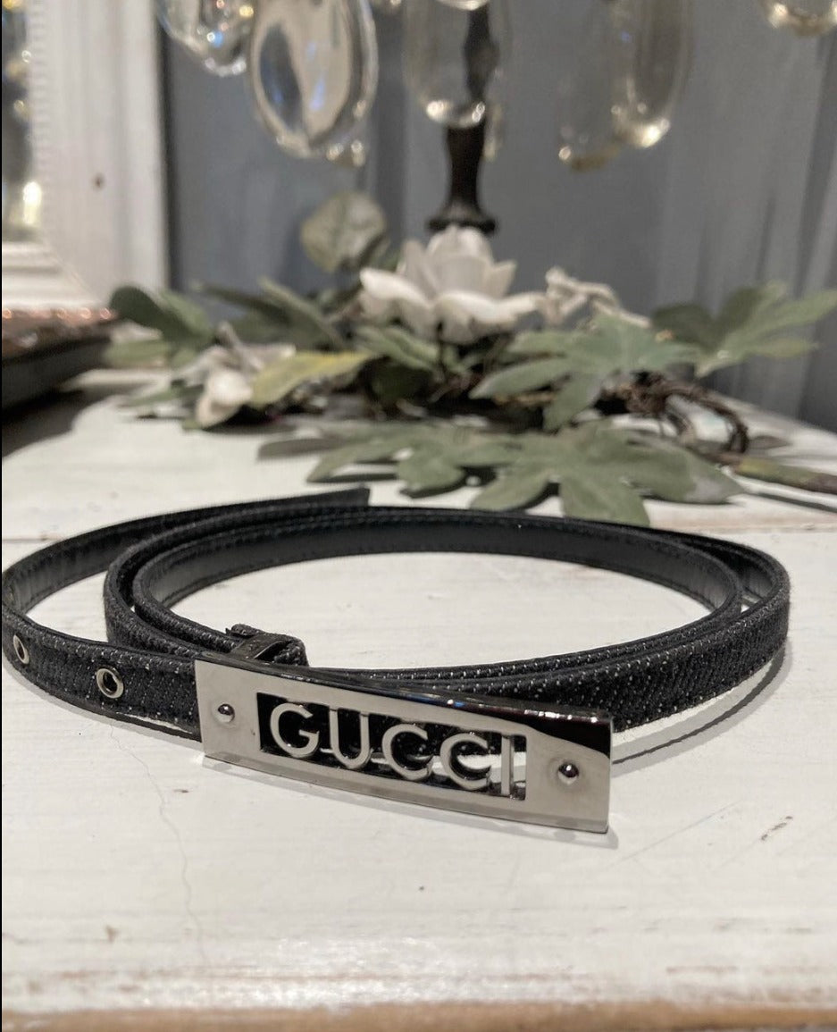 Gucci - GG logo bælte af denim - 1 cm. - 80 - 32