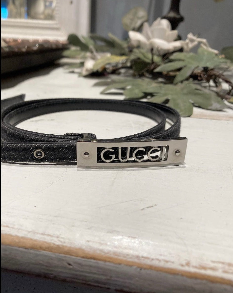 Gucci - GG logo bælte af denim - 1 cm. - 80 - 32